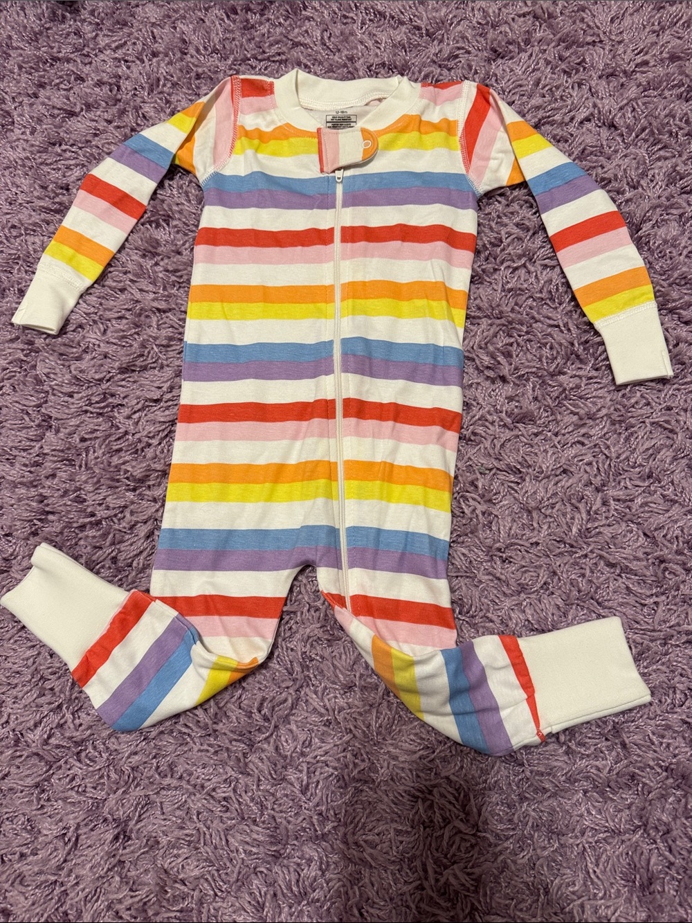 Baby Zip-Front Footie in Rainbow Stripes - (Brand)